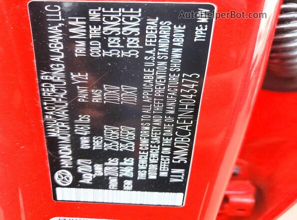 5NMJBCAE1NH043473 2022 HYUNDAI TUCSON Red Вид підкапотного простору