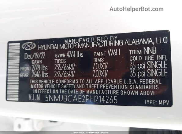 5NMJBCAE2PH214265 2023 HYUNDAI TUCSON White Vista del compartimento del motor