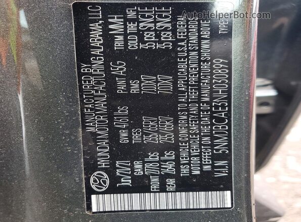5NMJBCAE3NH030899 2022 HYUNDAI TUCSON Gray Սալոնի 360 աստիճան տեսք