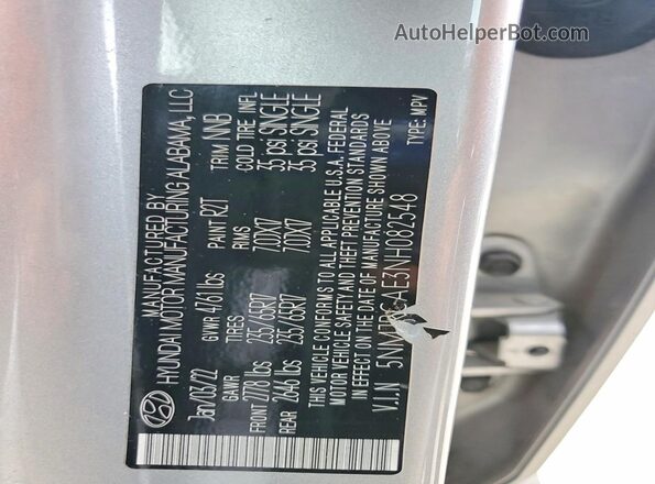 5NMJBCAE3NH082548 2022 HYUNDAI TUCSON Silver Widok naklejki z numerem VIN