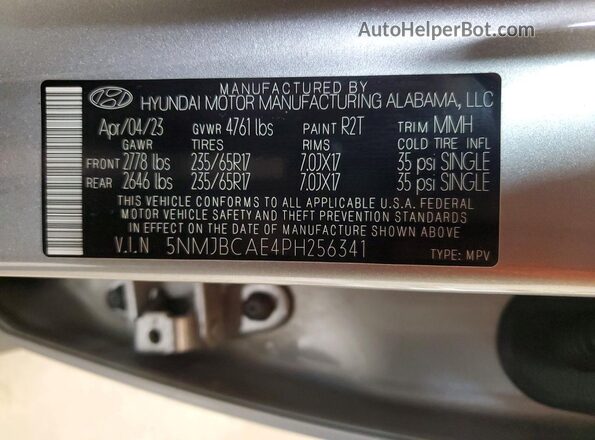 5NMJBCAE4PH256341 2023 HYUNDAI TUCSON Silver Vista interior de 360 grados