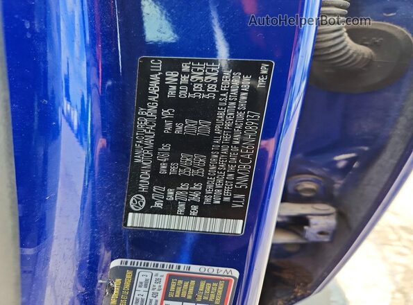 5NMJBCAE6NH089137 2022 HYUNDAI TUCSON Blue VIN կոդի պիտակի տեսք