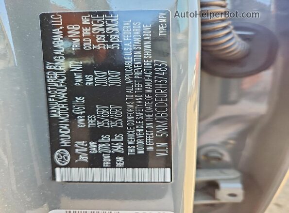 5NMJBCDE0RH374837 2024 HYUNDAI TUCSON Gray Շարժիչի բաժամունքի տեսք
