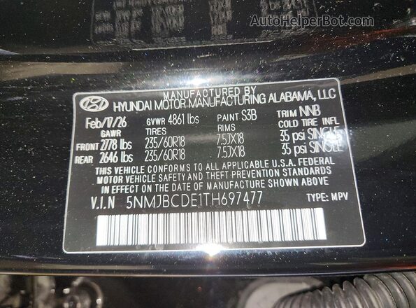 5NMJBCDE1TH697477 2026 HYUNDAI TUCSON Black Вид наклейки з VIN-кодом