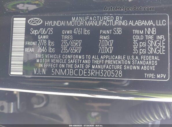 5NMJBCDE3RH320528 2024 HYUNDAI TUCSON Black Շարժիչի բաժամունքի տեսք