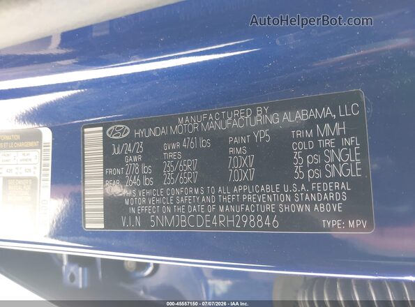 5NMJBCDE4RH298846 2024 HYUNDAI TUCSON Blue Вид підкапотного простору