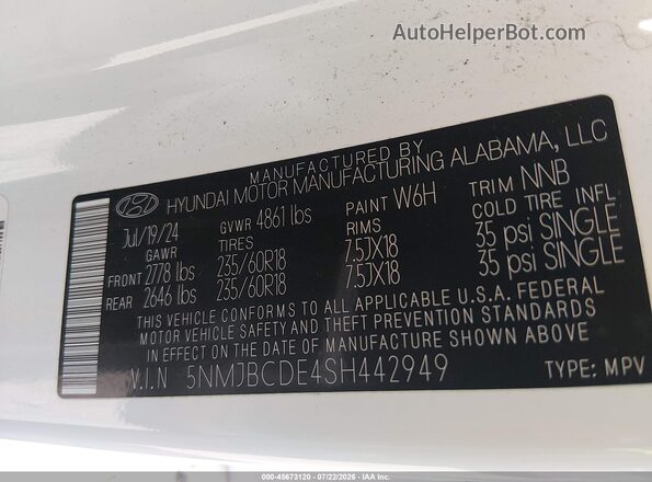 5NMJBCDE4SH442949 2025 HYUNDAI TUCSON White Widok komory silnika