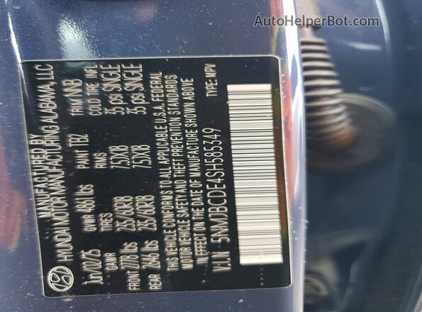 5NMJBCDE4SH585349 2025 HYUNDAI TUCSON Blue VIN კოდის სტიკერის ხედი