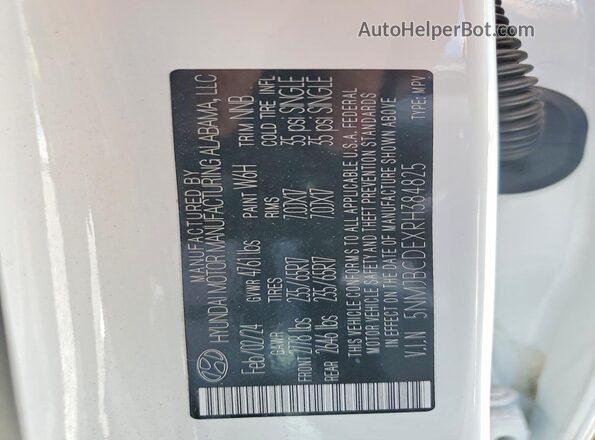5NMJBCDEXRH384825 2024 HYUNDAI TUCSON White VIN sticker view