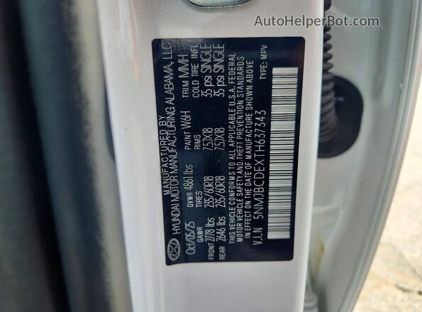 5NMJBCDEXTH637343 2026 HYUNDAI TUCSON White Vista de la etiqueta del VIN