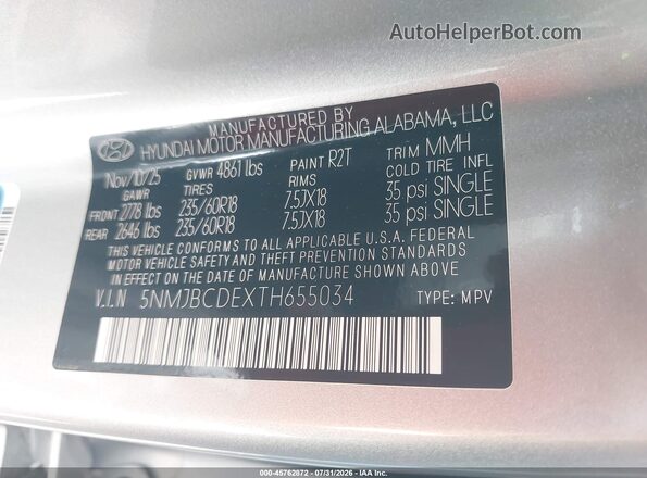 5NMJBCDEXTH655034 2026 HYUNDAI TUCSON Gray Engine compartment view