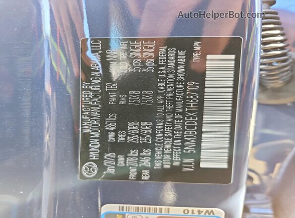 5NMJBCDEXTH687109 2026 HYUNDAI TUCSON Blue 360 interior view