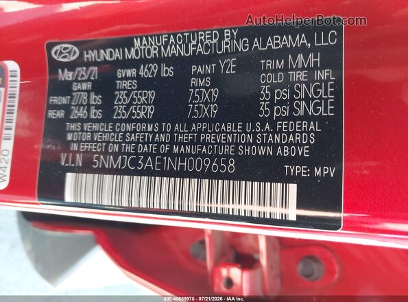 5NMJC3AE1NH009658 2022 HYUNDAI TUCSON Red Vista del compartimento del motor