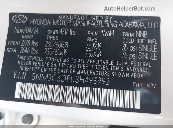 5NMJC3DE0SH493992 2025 HYUNDAI TUCSON White Widok komory silnika