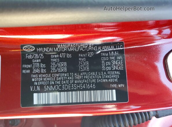 5NMJC3DE3SH541646 2025 HYUNDAI TUCSON Red Vista del compartimento del motor