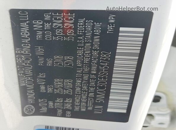 5NMJC3DE3SH547382 2025 HYUNDAI TUCSON White Widok naklejki z numerem VIN