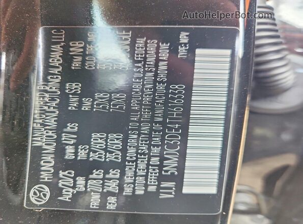5NMJC3DE4TH616338 2026 HYUNDAI TUCSON Black Widok naklejki z numerem VIN
