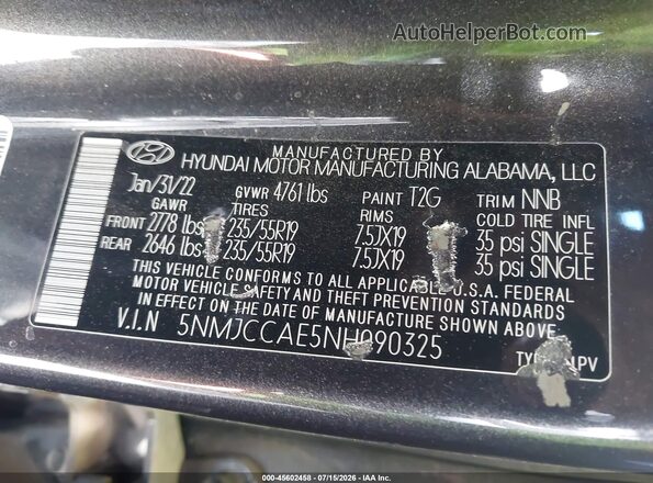 5NMJCCAE5NH090325 2022 HYUNDAI TUCSON Black Вид підкапотного простору