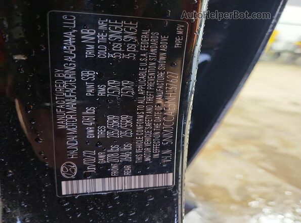 5NMJCCAE5NH137627 2022 HYUNDAI TUCSON Black VIN sticker view