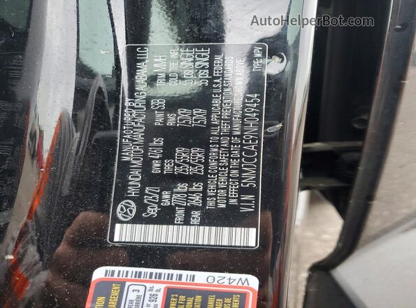 5NMJCCAE9NH049454 2022 HYUNDAI TUCSON Black Widok naklejki z numerem VIN