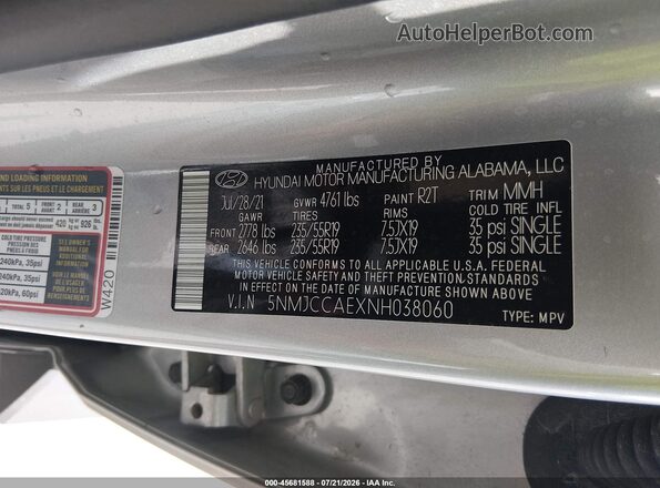 5NMJCCAEXNH038060 2022 HYUNDAI TUCSON Silver Вид підкапотного простору