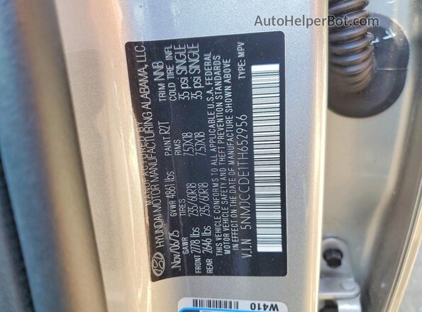 5NMJCCDE1TH652956 2026 HYUNDAI TUCSON Silver Вид наклейки з VIN-кодом