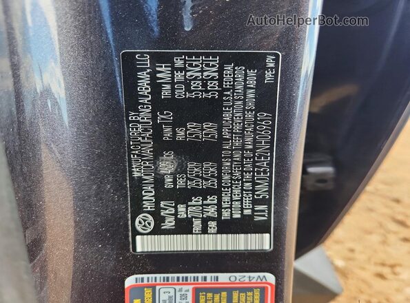 5NMJE3AE2NH069619 2022 HYUNDAI TUCSON Черный Панорамный вид салона 360°