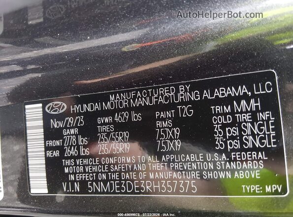 5NMJE3DE3RH357375 2024 HYUNDAI TUCSON Gray Շարժիչի բաժամունքի տեսք
