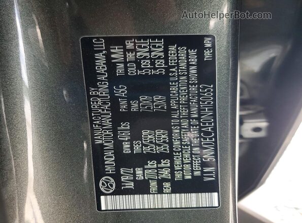 5NMJECAE0NH150652 2022 HYUNDAI TUCSON Charcoal Вид наклейки з VIN-кодом