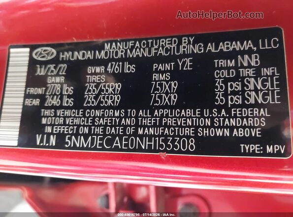 5NMJECAE0NH153308 2022 HYUNDAI TUCSON Red Widok komory silnika