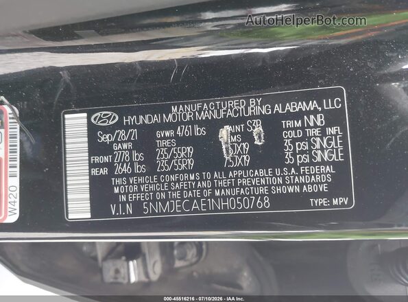 5NMJECAE1NH050768 2022 HYUNDAI TUCSON Black Vista del compartimento del motor