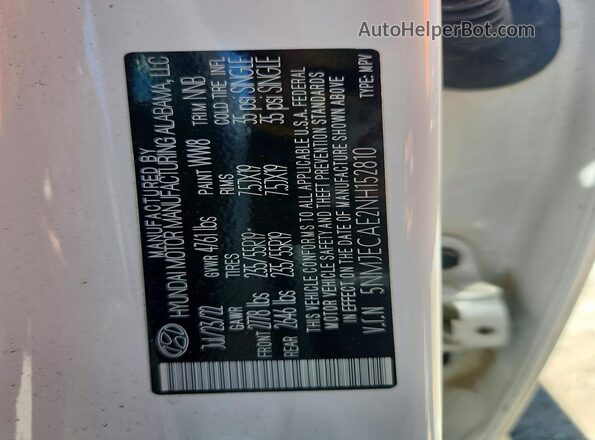 5NMJECAE2NH152810 2022 HYUNDAI TUCSON White ძრავის განყოფილების ხედი