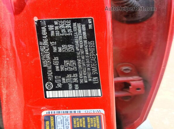 5NMJECAE3PH173135 2023 HYUNDAI TUCSON Red VIN კოდის სტიკერის ხედი