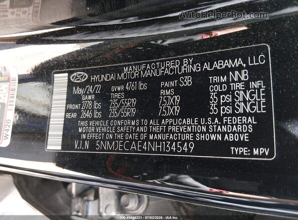 5NMJECAE4NH134549 2022 HYUNDAI TUCSON Black Vista del compartimento del motor