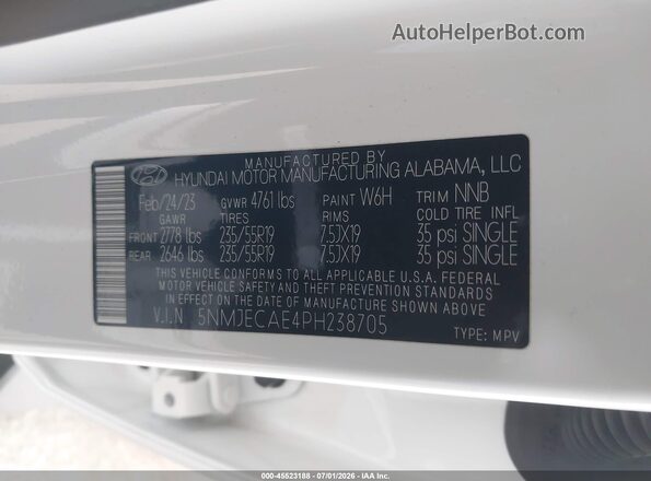 5NMJECAE4PH238705 2023 HYUNDAI TUCSON White Շարժիչի բաժամունքի տեսք