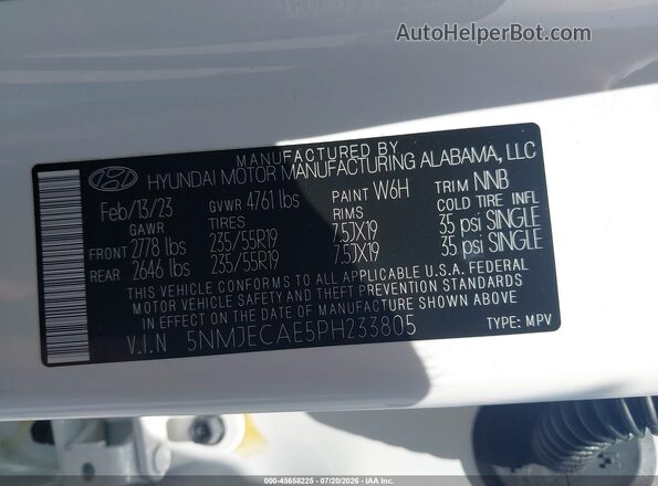 5NMJECAE5PH233805 2023 HYUNDAI TUCSON White Вид підкапотного простору