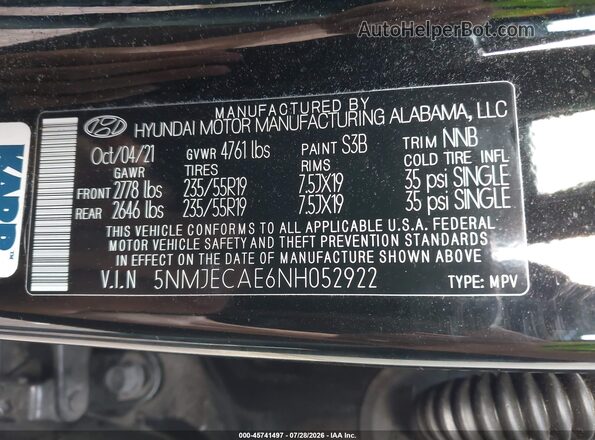 5NMJECAE6NH052922 2022 HYUNDAI TUCSON Black Engine compartment view