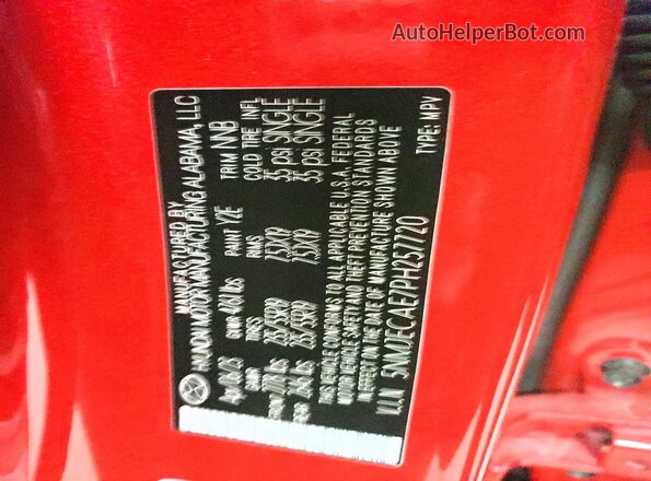 5NMJECAE7PH257720 2023 HYUNDAI TUCSON Red VIN კოდის სტიკერის ხედი