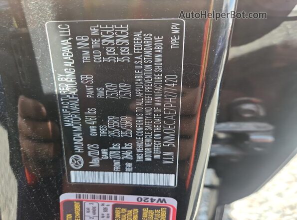 5NMJECAE7PH277420 2023 HYUNDAI TUCSON Black VIN կոդի պիտակի տեսք