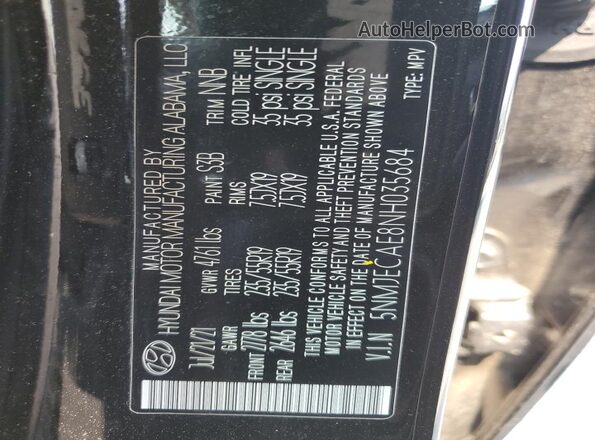 5NMJECAE8NH035684 2022 HYUNDAI TUCSON Black Widok naklejki z numerem VIN