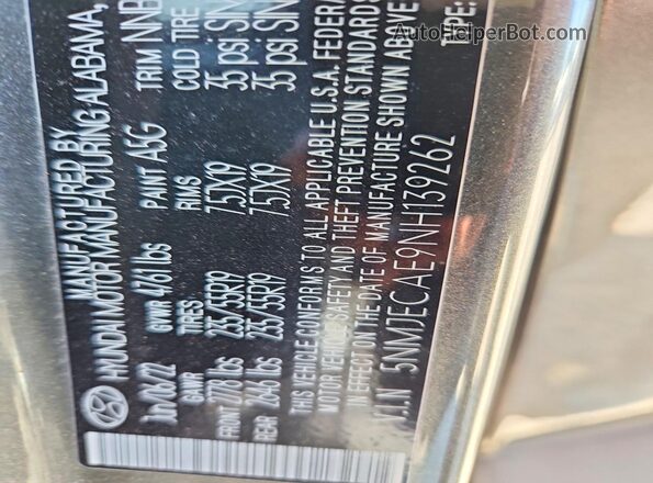 5NMJECAE9NH139262 2022 HYUNDAI TUCSON Charcoal Widok wnętrza 360 stopni