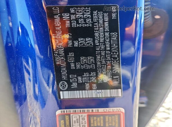 5NMJECAEXNH111468 2022 HYUNDAI TUCSON Blue 360 interior view
