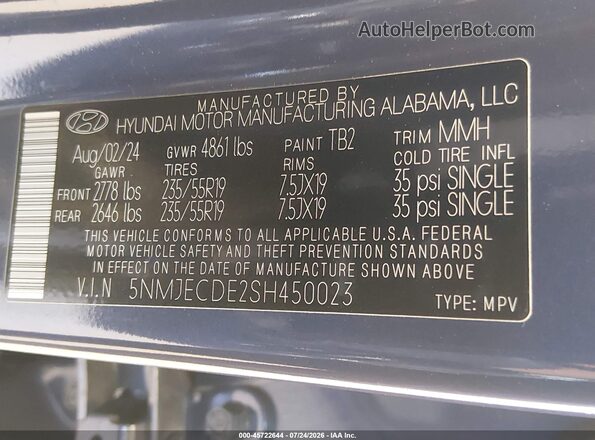 5NMJECDE2SH450023 2025 HYUNDAI TUCSON Blue Engine compartment view