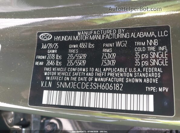 5NMJECDE3SH606182 2025 HYUNDAI TUCSON Green Շարժիչի բաժամունքի տեսք
