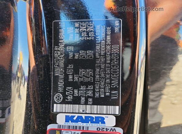 5NMJECDE7RH393800 2024 HYUNDAI TUCSON Black Widok naklejki z numerem VIN