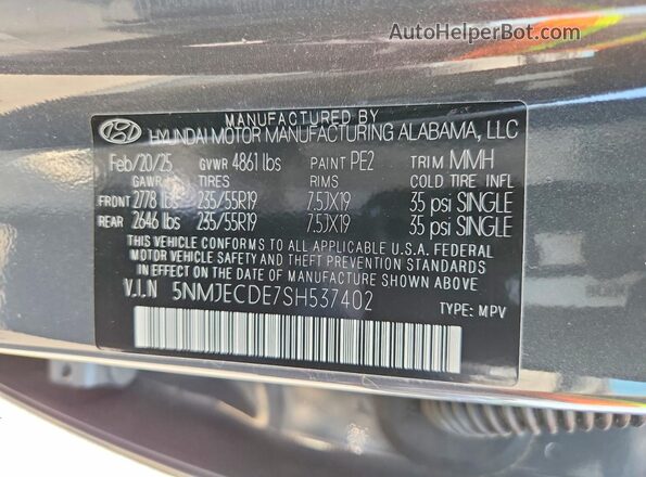 5NMJECDE7SH537402 2025 HYUNDAI TUCSON Gray Панорамний вид салону 360°