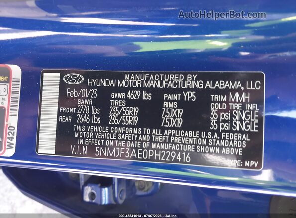 5NMJF3AE0PH229416 2023 HYUNDAI TUCSON Blue Engine compartment view