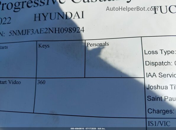 5NMJF3AE2NH098924 2022 HYUNDAI TUCSON Черный Вид подкапотного пространства