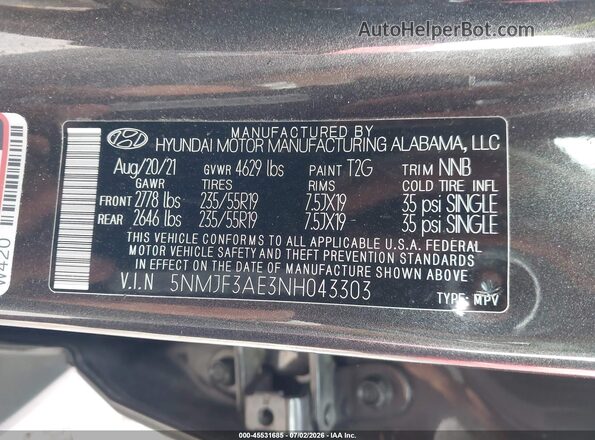 5NMJF3AE3NH043303 2022 HYUNDAI TUCSON Серый Вид подкапотного пространства