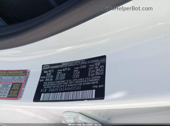 5NMJF3AE4NH025165 2022 HYUNDAI TUCSON White Widok komory silnika